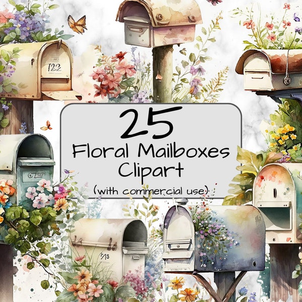 Floral Mailbox Clipart. Watercolor Digital Art & Sublimation. Spring Mailbox. Spring Clip Art. PNG format. Commercial use. Instant Download