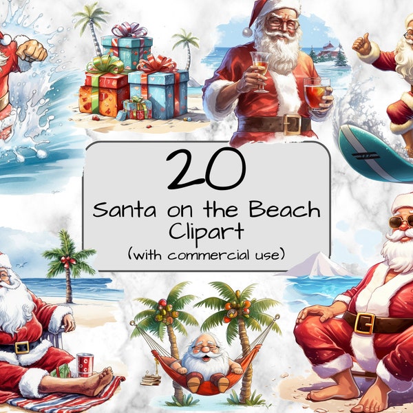 Santa on the Beach Clipart. Digital Art & Sublimation. PNG format Transparent Backgrounds Christmas in July Santa clipart Christmas clipart.