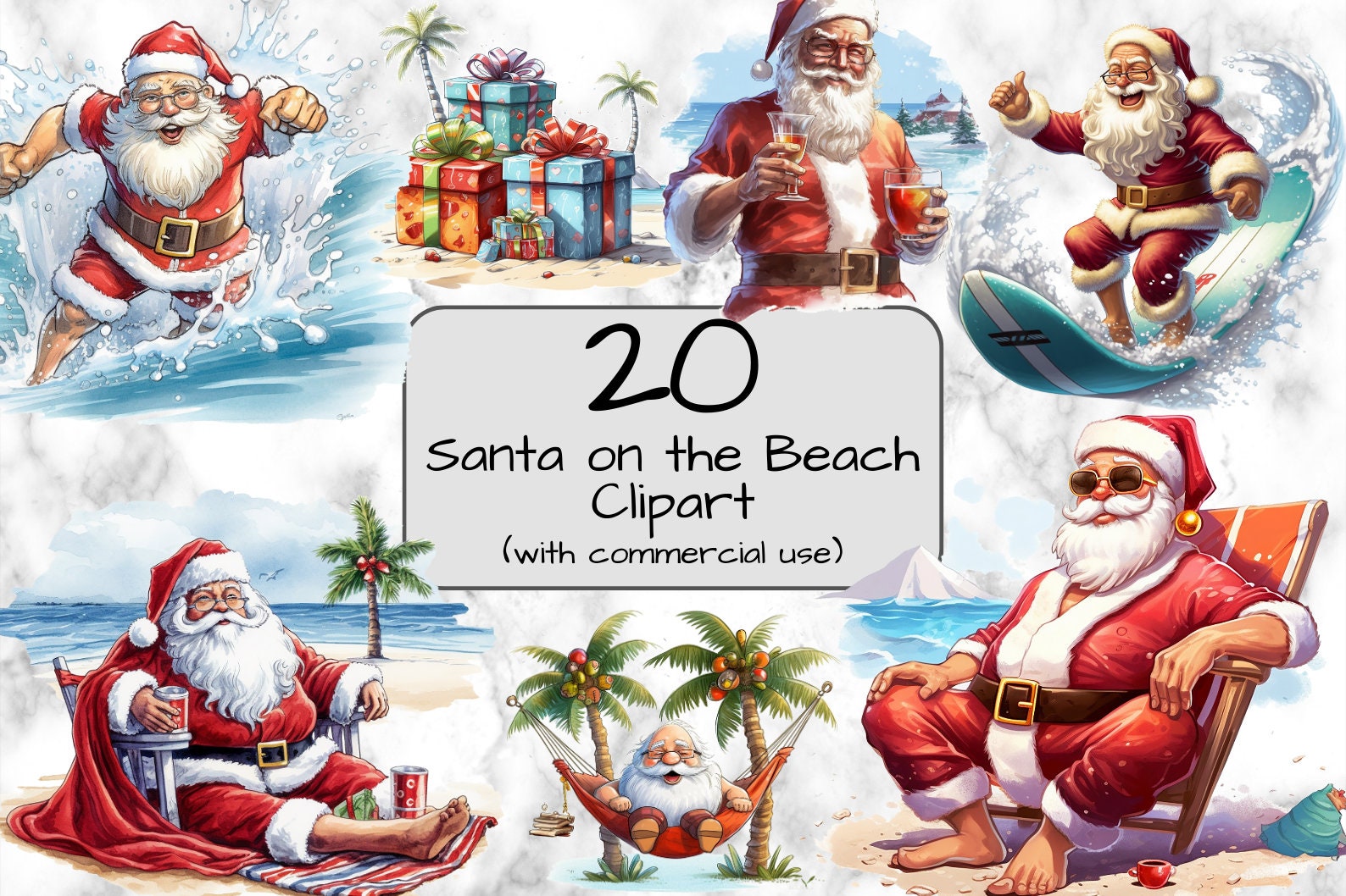 Santa on the Beach Clipart. Digital Art & Sublimation. PNG - Etsy