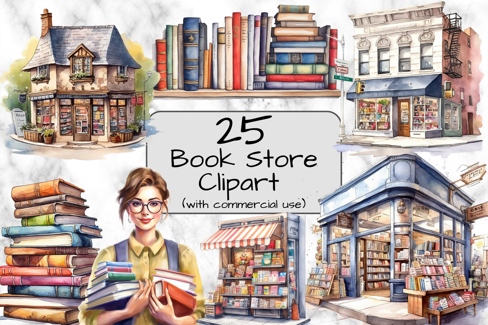 Watercolor Book Store Clipart. Books Clipart. PNG Format. Etsy