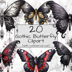 Aquarell Gothic Schmetterling Clipart. Gotische Clipart. PNG-Format. Transparenter Hintergrund. Junk Journal Dark Fantasy Clipart Scrapbook Clipart