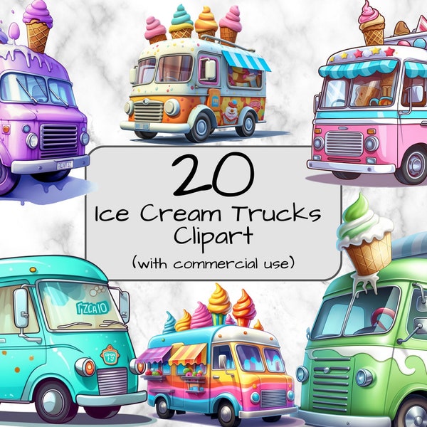 Ice Cream Truck Clipart. Digital Art & Sublimation. PNG format. Transparent background. Commercial use. Summer clipart. Ice cream clipart.
