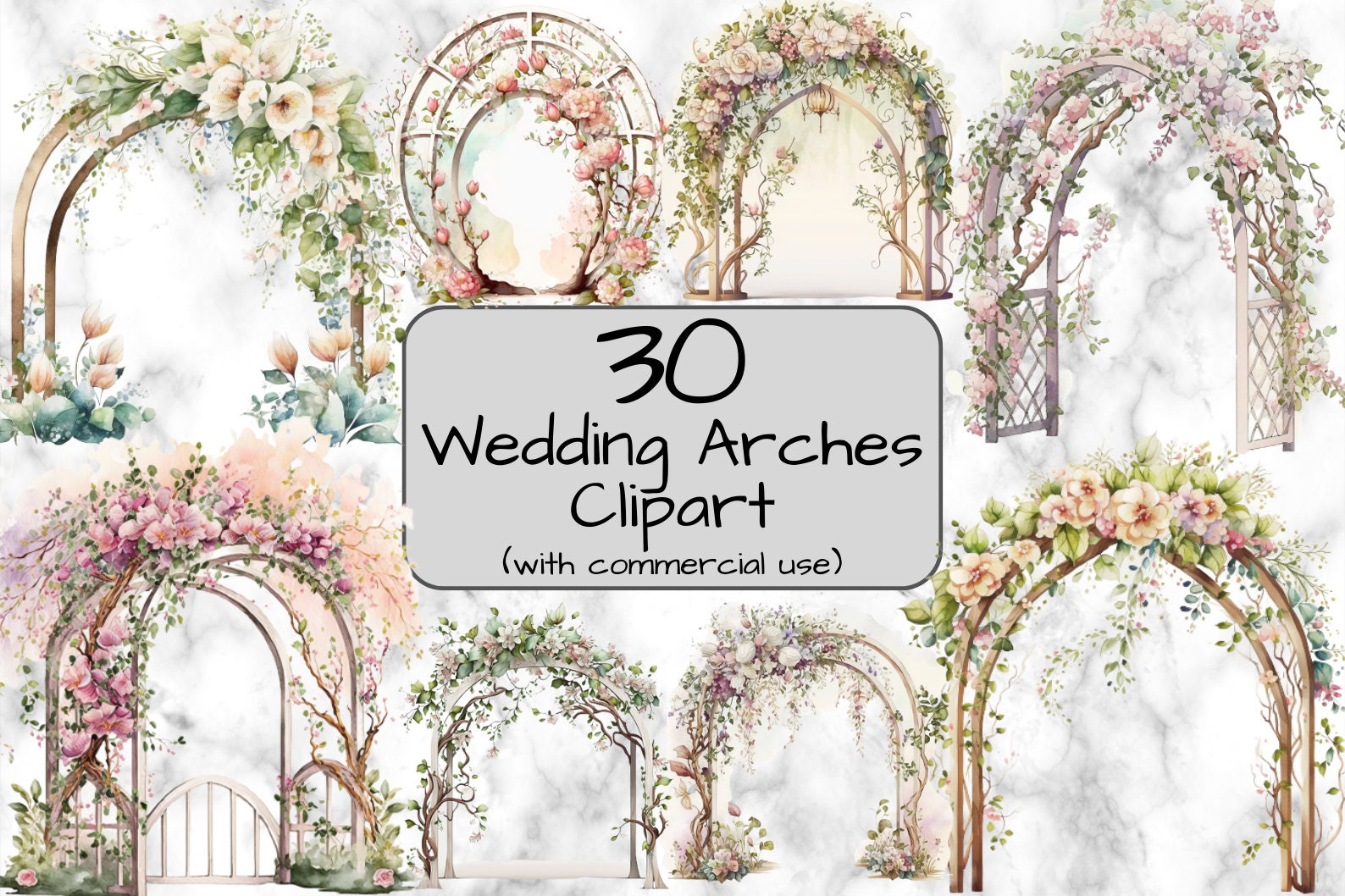 Watercolor Wedding Arches Clipart. Wedding Clipart. Spring Etsy