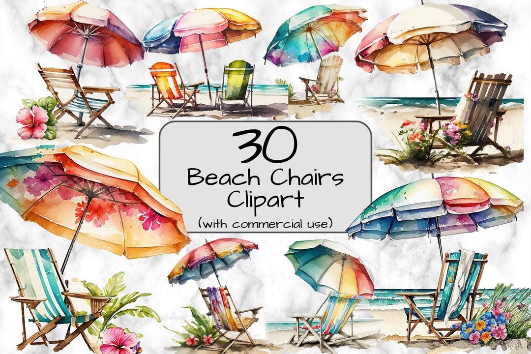 Watercolor Beach Chairs Clipart. Digital Art & Sublimation. - Etsy