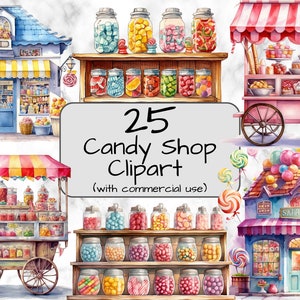 Watercolor Candy Shop Clipart. Candy Clipart. PNG Format. Transparent Background. Commercial Use. Digital Art & Sublimation. Sweets clipart.