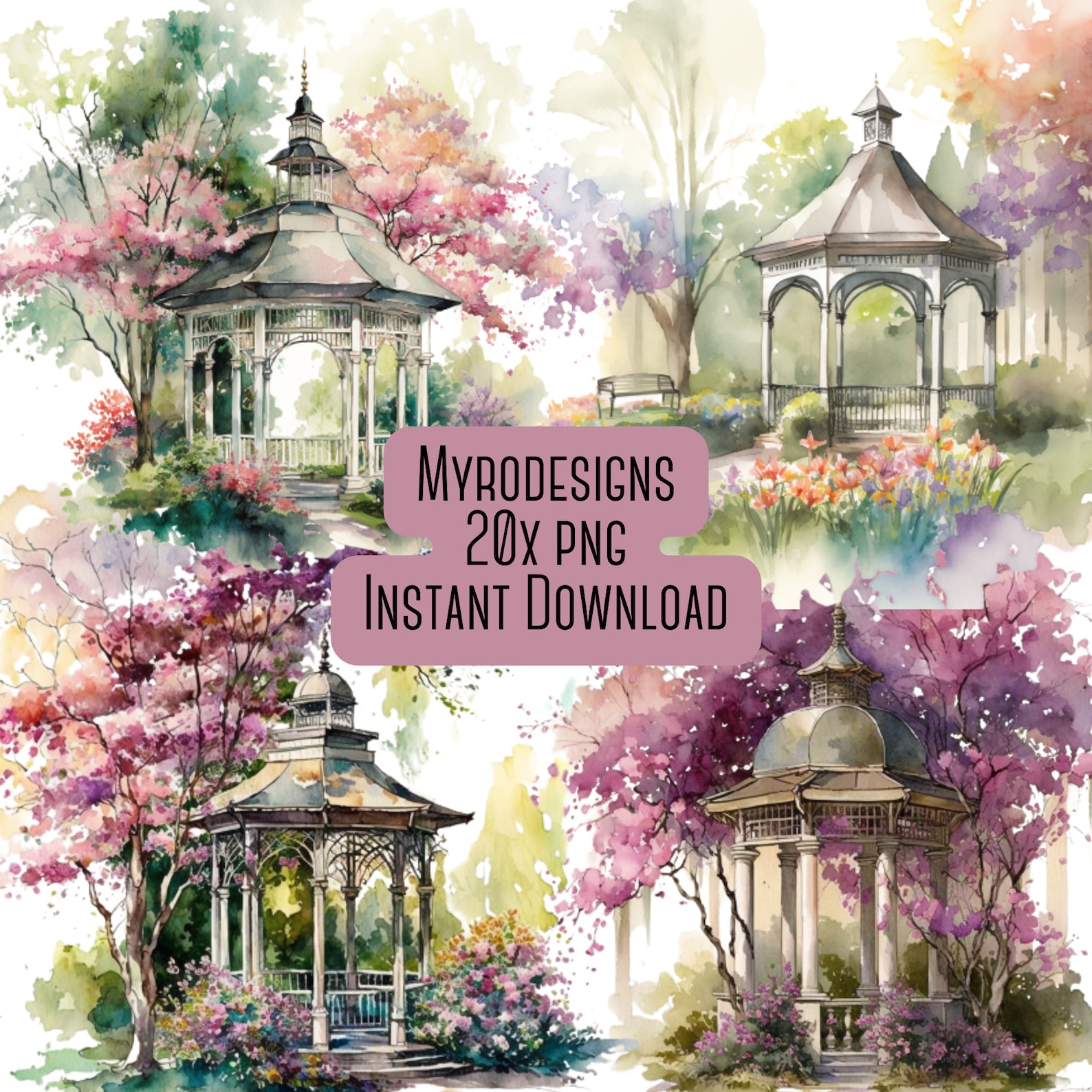 Watercolor Floral Gazebos Digital Art & Sublimation Wedding - Etsy