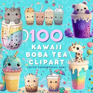 100 Kawaii Boba Tee Clipart, Bubble Tea Clipart, Kawaii png, Food Clipart, Kawaii Food Art, kommerzielle Nutzung, süße Tee Clipart, kommerzielle Nutzung