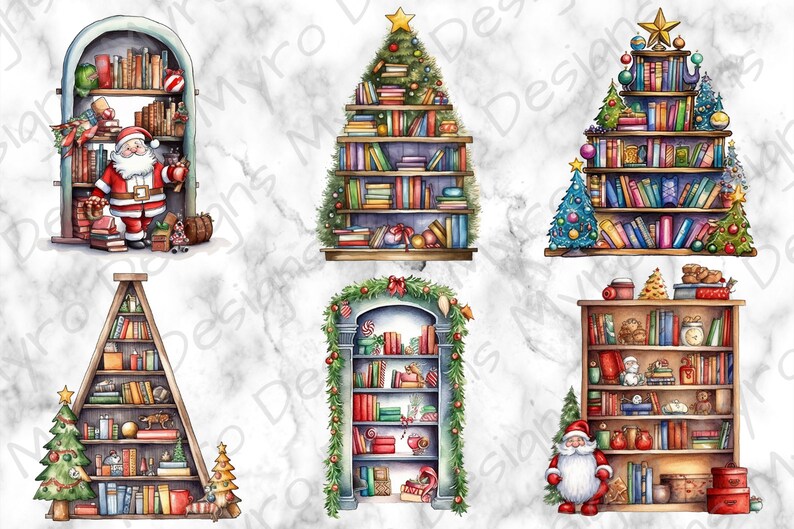 Watercolor Christmas Bookcase Clipart. Christmas Clipart. PNG Etsy