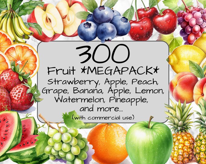 300 Fruits MEGAPACK. Fruit Clipart. PNG Formant. Transparent ...