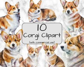 Watercolor Corgi Clipart. Digital Art & Sublimation. PNG format. Dog clip art. Commercial use. Instant download. Puppy clipart. Corgi png.