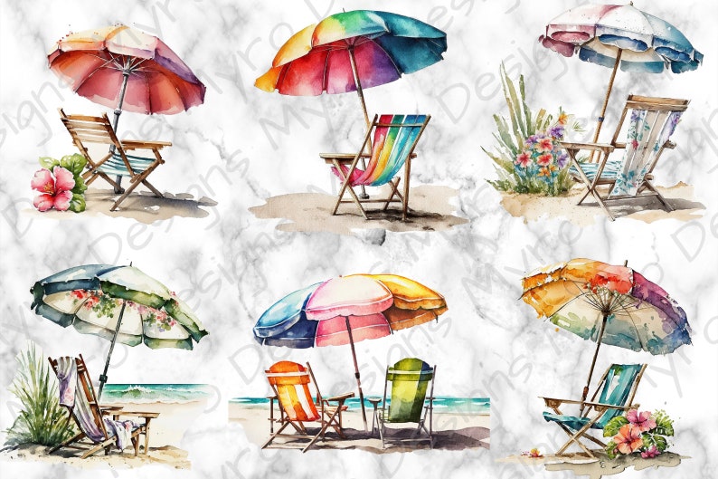 Watercolor Beach Chairs Clipart. Digital Art & Sublimation. - Etsy