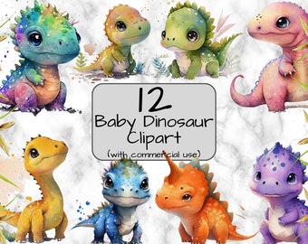 Baby Dinosaur Clipart, Digital Art & Sublimation, Nursery Watercolor Clipart, Cute Baby Shower Graphics, Nursery Decor Wall Art, Dino PNG