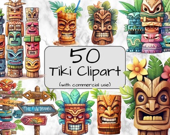 Watercolor Tiki Clipart. Tropical Clipart. PNG format. Transparent background. Commercial use. Digital Art & Sublimation. Hawaii clipart.