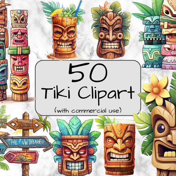 Watercolor Tiki Clipart. Tropical Clipart. PNG format. Transparent background. Commercial use. Digital Art & Sublimation. Hawaii clipart.