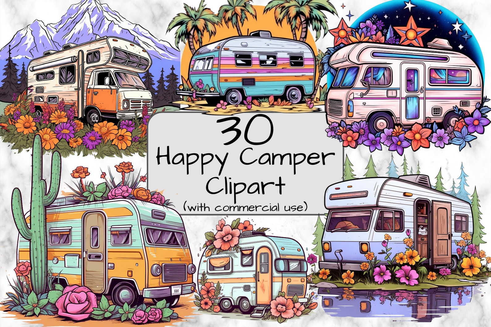 Camper Van Clipart. Camping Clipart. PNG Format. Transparent Background