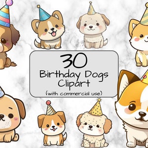 Kawaii Geburtstagshunde. Digitale Kunst & Sublimation. PNG-Format. Sofortiger Download. Kommerzielle Nutzung. Kawaii Hunde Clipart. Geburtstag Hunde png.