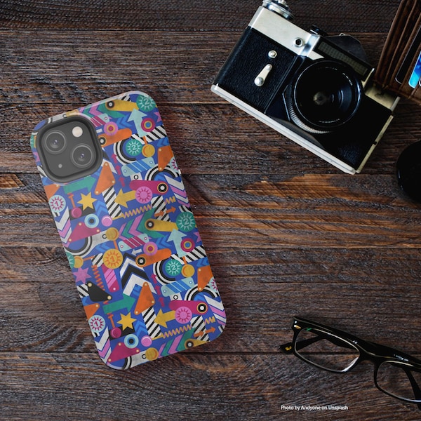 Pinball Wizard Phone Case for iPhone 14 gaming pattern geometric mens retro purple star stripes spots arcade cellphone cover fun