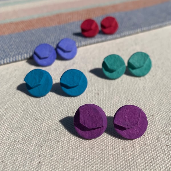 Matching Circle Stud Earrings - Recycled Paper, Lightweight, Eco-Friendly - 5 Color Choices