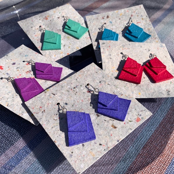 Sharp Geometric Dangle Earrings - Recycled Paper, Lightweight, Eco-Friendly - 5 Color Choices