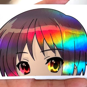 YUKI NAGATO - Alien Magical Girl | Anime Holographic Oil Slick Vinyl Peeker Sticker | Customize Your Auto, Laptop Computers, etc
