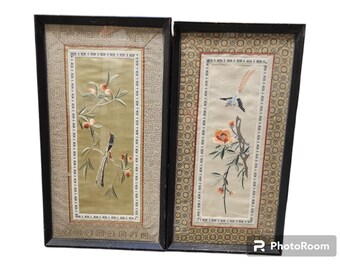 Two Vintage/Antique Chinese Framed Hand Embroidered Silk Screens