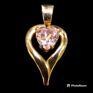 Midcentury 14k PPC Gold and Morganite Heart Pendant