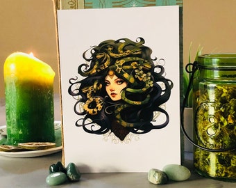 Medusa-kunstafdruk | Godin Medusa Altaarkunst | Heksenaltaar Magisch altaar Godinnenaltaar | Medusa-altaar Medusa-devotionele kunst Gorgonaltaar