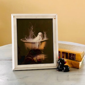 Bathtub Ghost Art Print Framed | Sheet Ghost Framed Art | Witch&#39;s Gothic Ghost Art Print on Canvas Funny Sheet Ghost Halloween Decoration