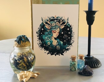 Artemis konsttryck | Gudinnan Artemis altarkonst | Häxaltare Magiskt altare Gudinnaaltare | Artemisaltare Artemis andaktskonst Vilda djur