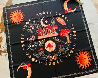 祭壇布 | タロット布 | 魔女のタペストリー | 植物の月相キノコタロット布自然の祭壇布太陽月キノコ | 自然の魔女