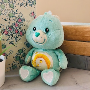 Vintage 2000&#39;s 20th Anniversary Dazzlebright Wish Bear Care Bear Plush | Retro Care Bear Plush Dazzlebright Satin Belly Care Bear Plush