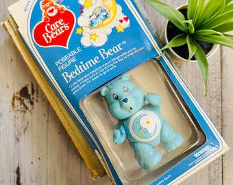 80年代のヴィンテージベッドタイムケアベアフィギュア：ブルーの可動式