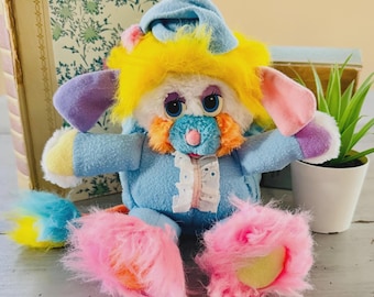 Peluche de Popples para fiesta de pijamas vintage de los años 80 / Peluche de Popple de los años 80 en pijama / Almohada de Popple con pijama retro Saco de dormir de Popple
