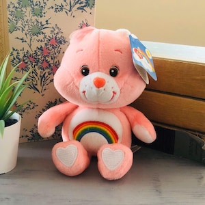Vintage 2000&#39;s 20th Anniversary Cheer Bear Care Bear Plush | Retro 2002 Cheer Bear Mini Plush | Vintage Pink Rainbow Care Bear