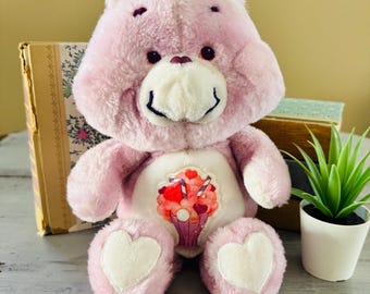Vintage 1980's Share Bear Care Bear Plush | Original Care Bear Plush | Retro 1980's Share Bear Care Bear | Purple Milkshake Care Bear