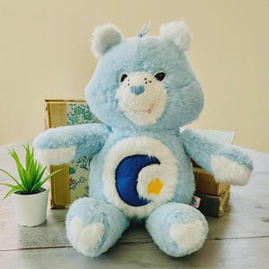 Vintage 1980&#39;s Handmade Bedtime Bear Retro Care Bear  | Vintage Beadtime Bear Plush | Retro 1980&#39;s Handmade Care Bear