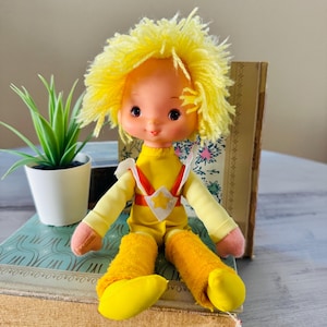 Vintage 1980&#39;s Canary Yellow Color Kid Doll with Lucky Sprite | Vintage Rainbow Brite Doll | 1983 Hallmark Rainbow Brite Yellow Girl Plush