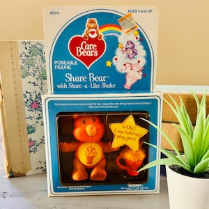 Vintage 1980&#39;s Share Bear Care Bear in Box | Retro PVC Care Bears Figures Original Care Bears Action Figure Retro 1980s Share Bear w/ Shake
