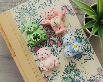 Vintage 1980's Handmade Care Bears Magnets | Retro Care Bears Refrigerator Magnet | Cheer Bear Good Luck Bear Bedtime Bear Love-a-lot Bear