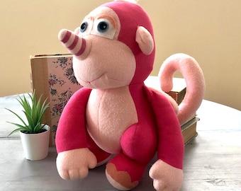 Vintage 1980's Wuzzles Rhinokey Handmade Plush | 1980's Wuzzels Suffed Animal | | Wuzzles Pink Rino Monkey Handmade Stuffed Animal