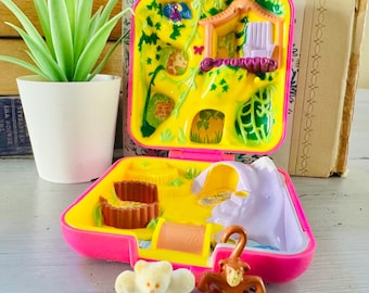 Polly Pocket Zoo World Pink Square Compact de la década de 1980 / Polly's Wildlife Park de Bluebird de 1989 / Polly Pocket retro