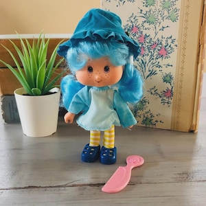Muñeca Muffin de Arándanos THQ vintage de los 90 / Muñeca Strawberry Shortcake Strawberryland retro de 1991 / Muñeca Muffin de Arándanos de los 90 con atuendo clásico