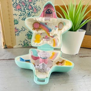 Vintage 1990&#39;s Polly Pocket Fairy Wishing World Aqua Star Compact | 1992 Bluebird Polly Pocket Fairy Wishing World | 1990s Polly Pocket Toy