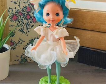 Vintage 1980's Rose-Petal Place Lily Fair Doll | 1984 Rose Petal Place Lily Fair Doll w/ Stand | Retro Kenner Rose Petal Place Blue Doll