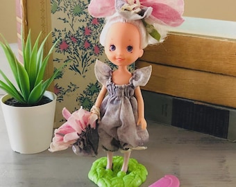 Vintage 1980's Rose-Petal Place Orchid Doll | 1984 Rose Petal Place Orchid Doll w/ Stand, Comb & Purse | Retro Rose Petal Place Kenner Toys