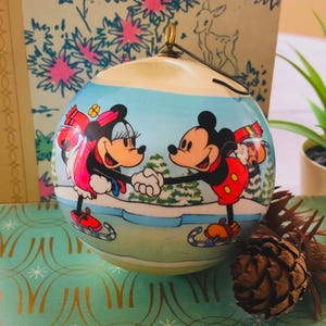 Vintage 1980&#39;s Mickey Mouse Satin Ball Ornament Disney Mickey and Mini Mouse Merry Christmas 1980 Unbreakable Ball Ornament Disney Christmas