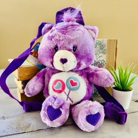Loungefly Purple and White Care Bears Plush Backpack with Gold Heart Lightbulb Loungefly Care Bears Bright Heart Raccoon Fuzzy Mini  main image 3