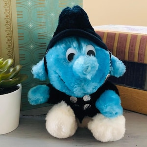 Vintage 1980&#39;s Smurfs Plush Police Smurf | Retro 80&#39;s Smurfs Stuffed Animals | Vintage 1980s Smurfs Police Officer | Vintage Peyo Smurf Toys