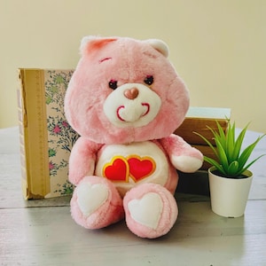 Vintage 1980&#39;s Love-a-Lot Bear Retro Care Bear | Original Care Bear Plush | Retro 1980&#39;s Love-a-Lot Bear Care Bear | Pink Hearts Care Bear