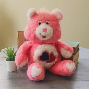 Vintage 1980&#39;s Handmade Love-a-Lot Care Bear | Original Care Bear Plush | Retro 1980&#39;s Love-a-Lot Bear Care Bear | Pink Hearts Care